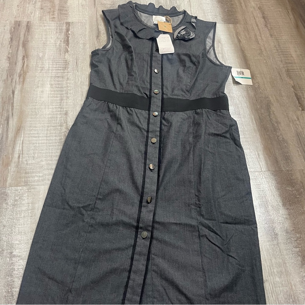Donna Morgan Grey & Black Button Front Dress Size 16